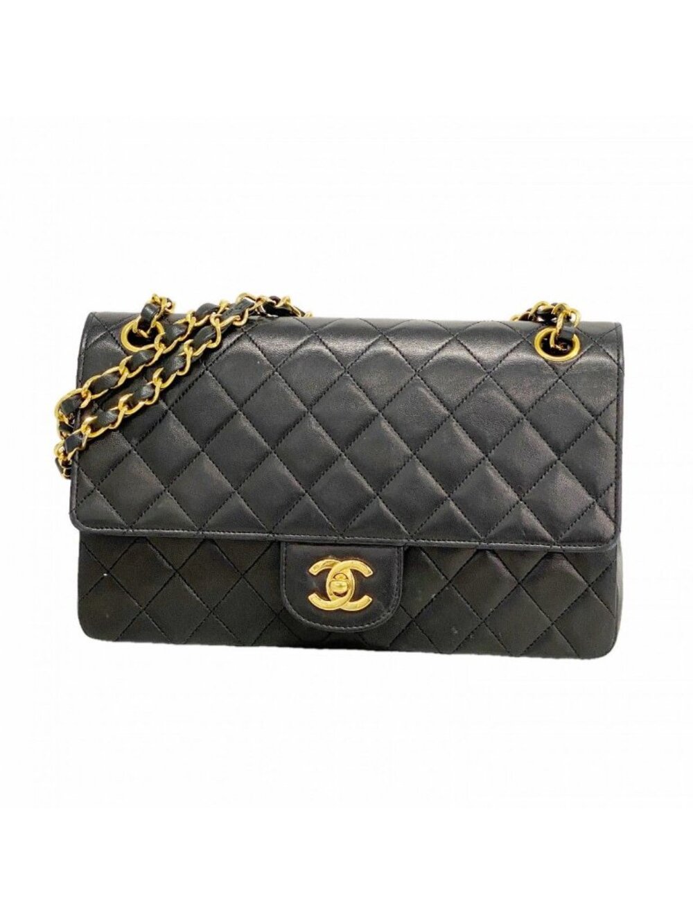 Chanel Shoulder Bag Quilted Lambskin Black Gold
